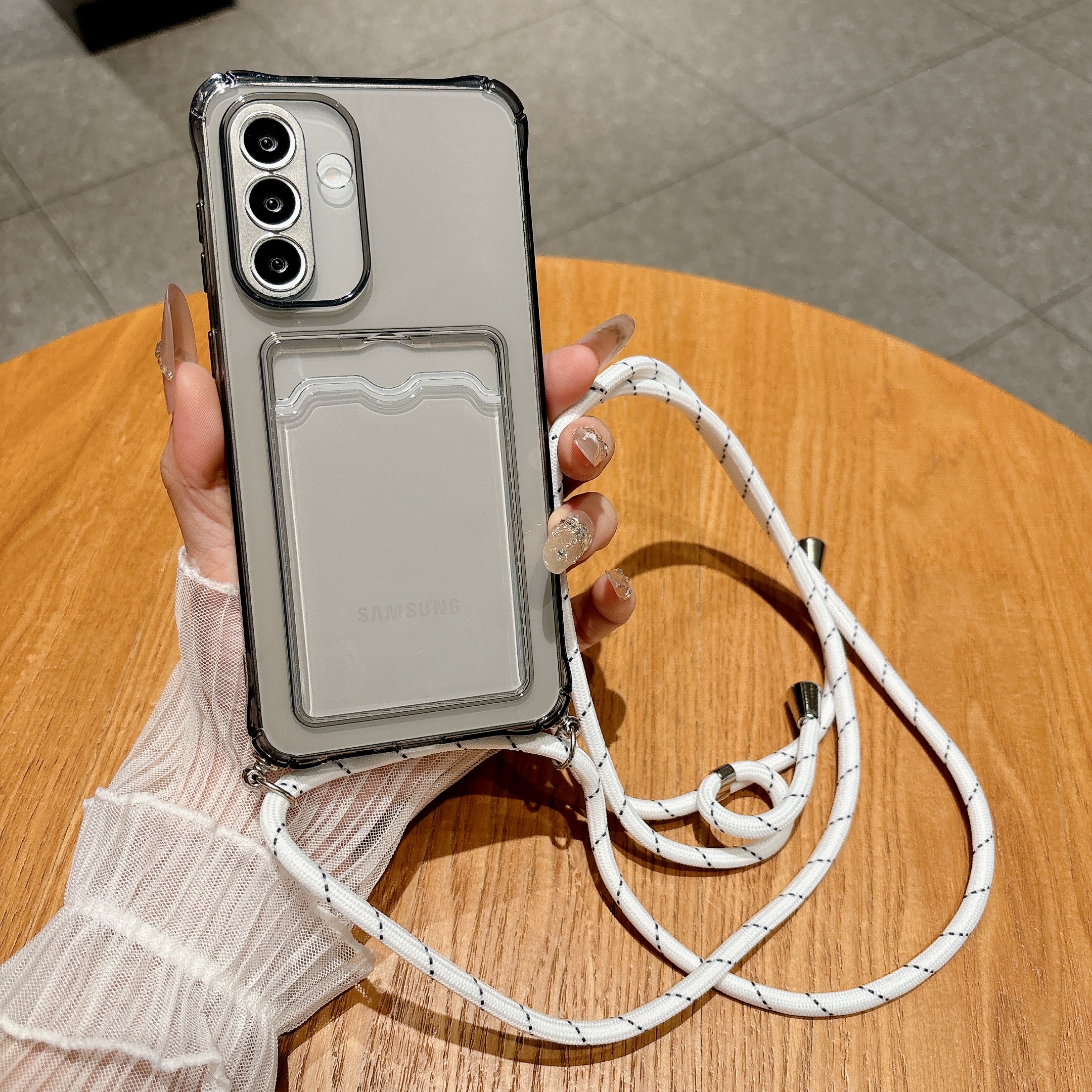 Phone Cases With Loop - Light Gray Crossbody Strap Card Wallet
