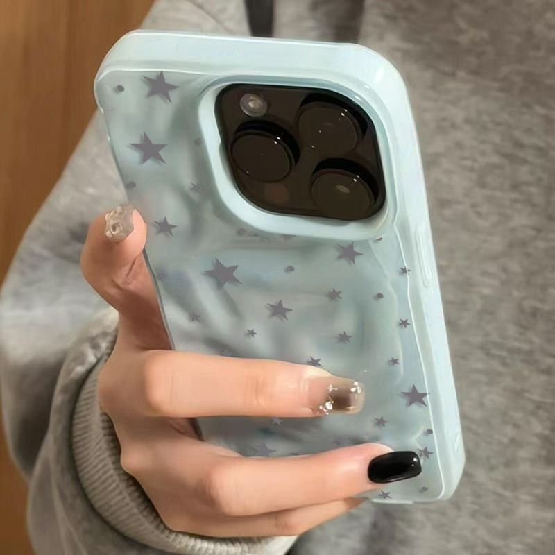 Phone Cases Y2K - Minimalist Gray-Blue Star Wave Texture Phone