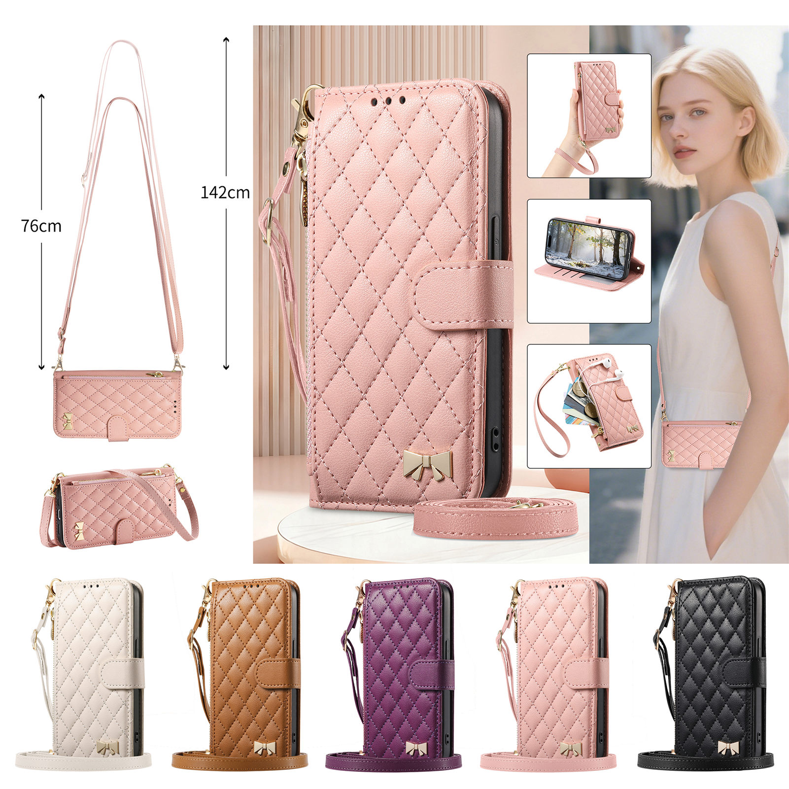 PU Leather Zipper Crossbody Wr - Phone Cases With Loop recensione e prezzo