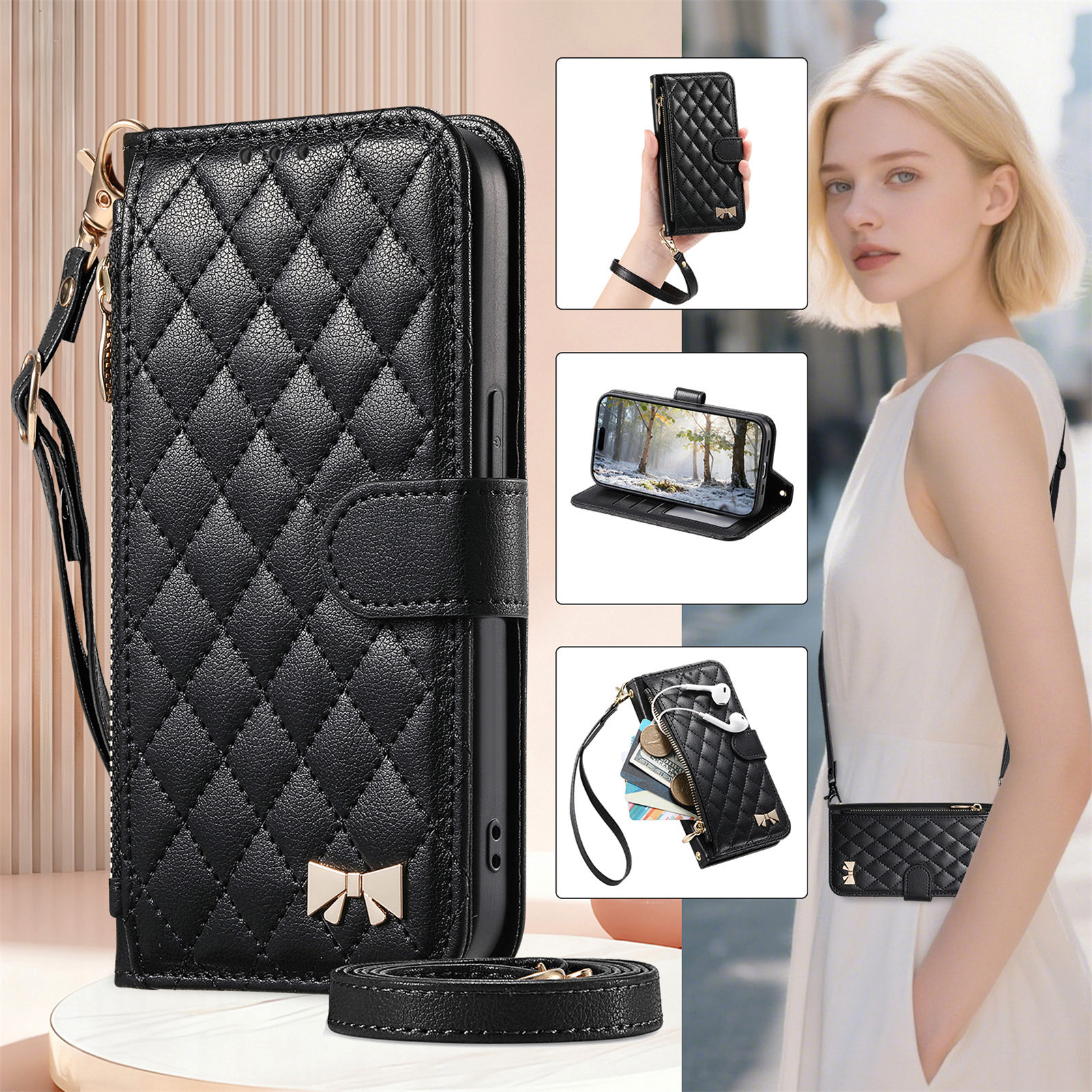 PU Leather Crossbody Flip Wall - Phone Cases With Loop recensione e prezzo